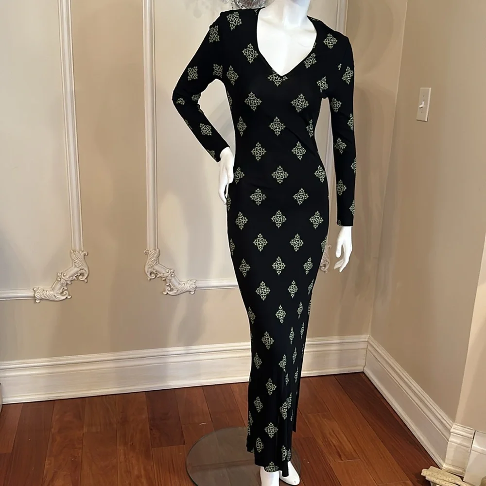 GIANNI VERSACE VERSUS Vintage Floor Long Viscose Black Dress size 28 42 - Picture 9 of 13